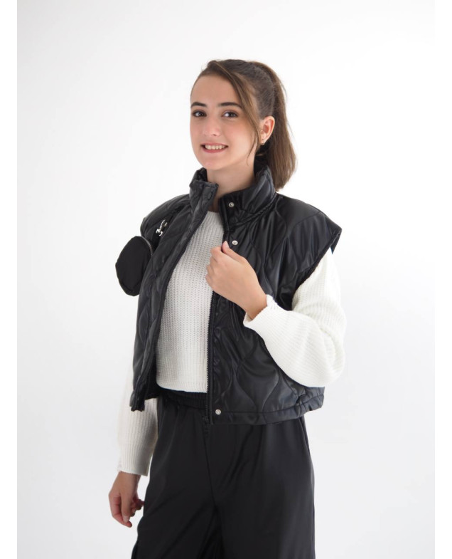 Жилет Mini Moda для дівчаток весна/осінь 3861 екошкіра/силікон чорний сумочка 128(р)
