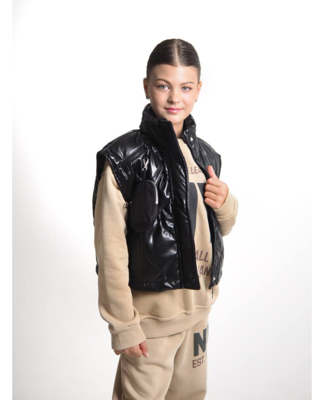 Жилет Mini Moda для дівчаток весна/осінь 3861 екошкіра/силікон чорний сумочка 128(р)