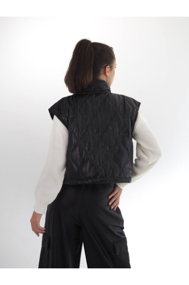 Жилет Mini Moda для дівчаток весна/осінь 3861 екошкіра/силікон чорний сумочка 128(р)
