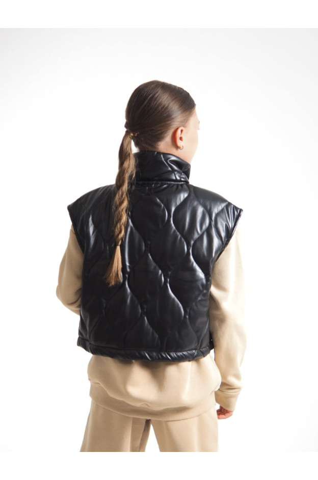 Жилет Mini Moda для дівчаток весна/осінь 3861 екошкіра/силікон чорний сумочка 128(р)