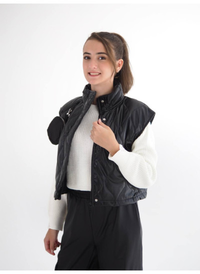 Жилет Mini Moda для дівчаток весна/осінь 3861 екошкіра/силікон чорний сумочка 140(р)