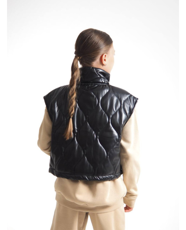Жилет Mini Moda для дівчаток весна/осінь 3861 екошкіра/силікон чорний сумочка 152(р)