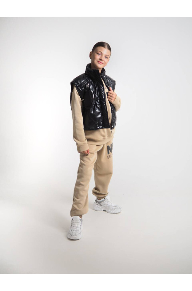 Жилет Mini Moda для дівчаток весна/осінь 3861 екошкіра/силікон чорний сумочка 152(р)