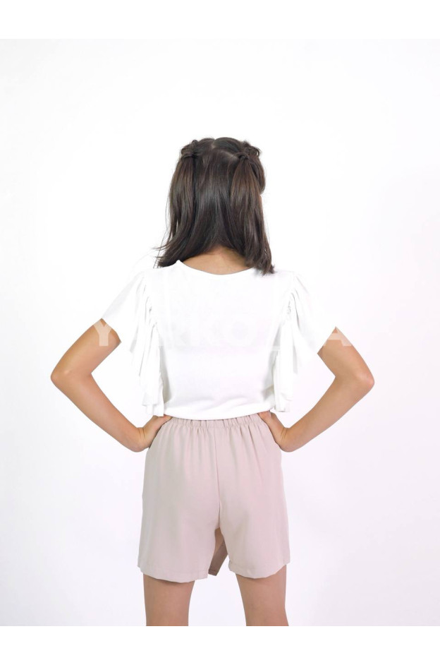 Блуза Mini Moda для дівчаток у школу весна/осінь 34046M котон/пе молочний волани 128(р)
