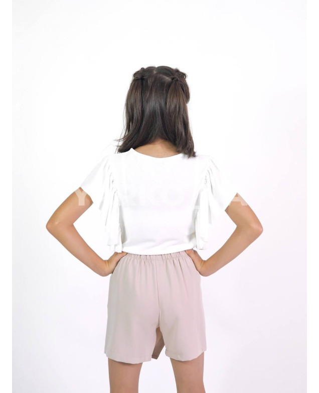 Блуза Mini Moda для дівчаток у школу весна/осінь 34046M котон/пе молочний волани 128(р)