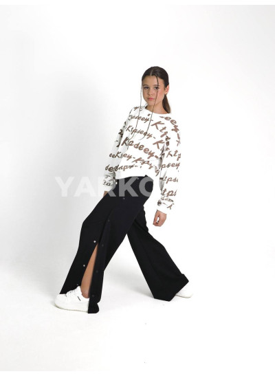 Брюки Mini Moda для дівчаток весна/осінь 34022M котон/пе чорний палаццо бічні кнопки 128(р)