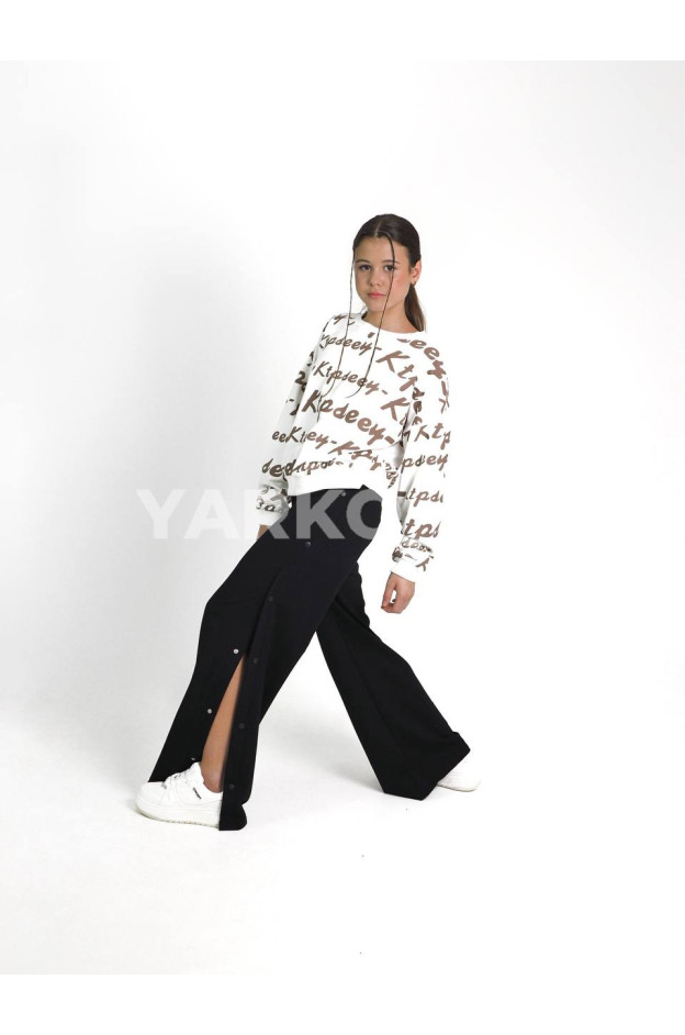 Брюки Mini Moda для дівчаток весна/осінь 34022M котон/пе чорний палаццо бічні кнопки 128(р)