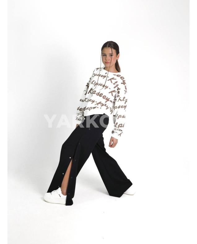 Брюки Mini Moda для дівчаток весна/осінь 34022M котон/пе чорний палаццо бічні кнопки 128(р)