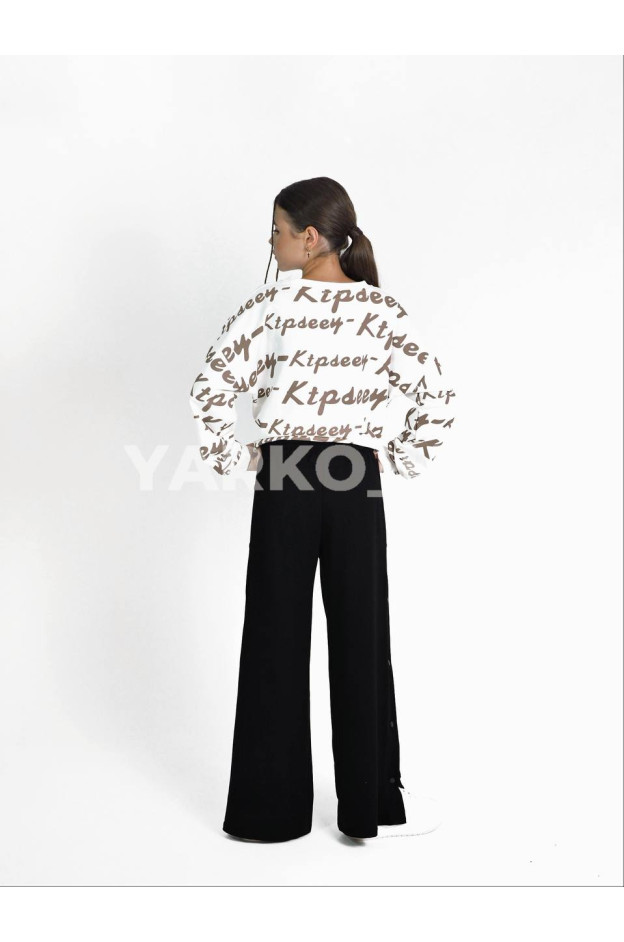 Брюки Mini Moda для дівчаток весна/осінь 34022M котон/пе чорний палаццо бічні кнопки 128(р)