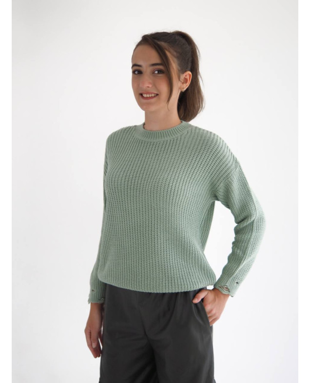 Светр Mini Moda для дівчаток весна/осінь 721S котон/акрил оливковий рванка 128(р)