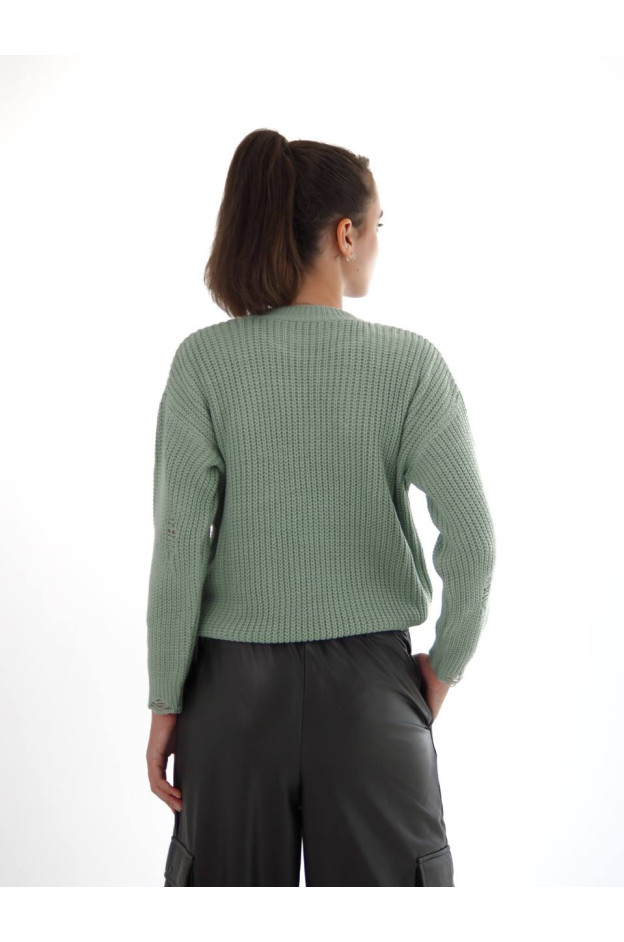 Светр Mini Moda для дівчаток весна/осінь 721S котон/акрил оливковий рванка 128(р)