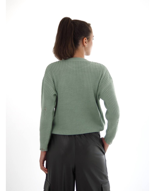 Светр Mini Moda для дівчаток весна/осінь 721S котон/акрил оливковий рванка 128(р)