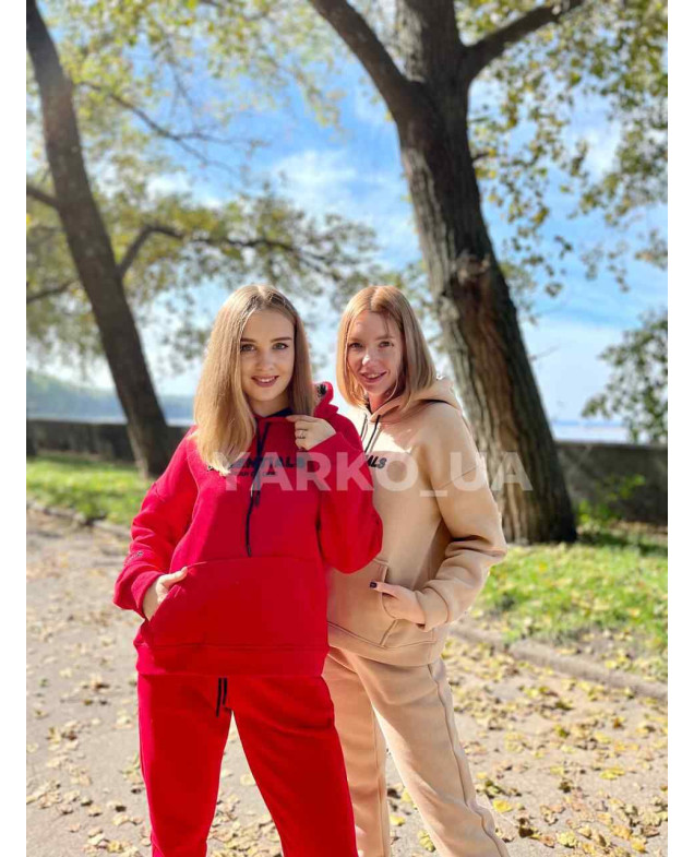 Костюм спортивний для дівчат на зиму 2137 з котону з флісом червоний ESSENTIALS M(р)