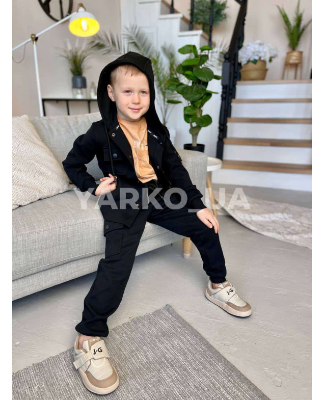 Костюм для хлопчиків 5492-2 з котону чорний кнопки 128(р)