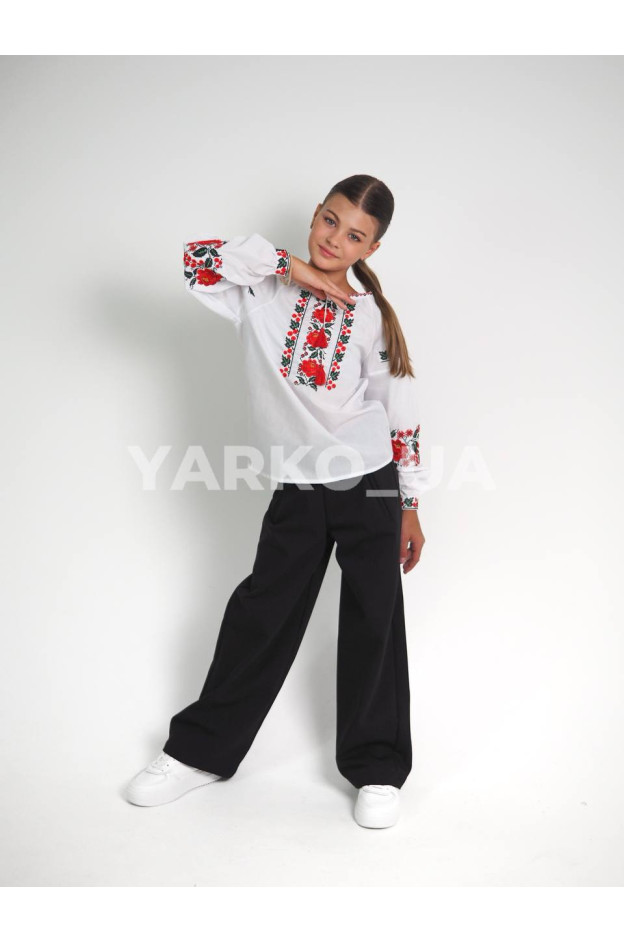 Вишиванка для дівчаток у школу весна/осінь 996568 котон білий/червоний Марічка 158(р)