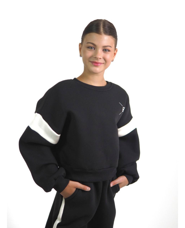 Костюм спортивний HAYKIDS для дівчаток на зиму 24WB102 котон/фліс чорний вишивка H 140(р)