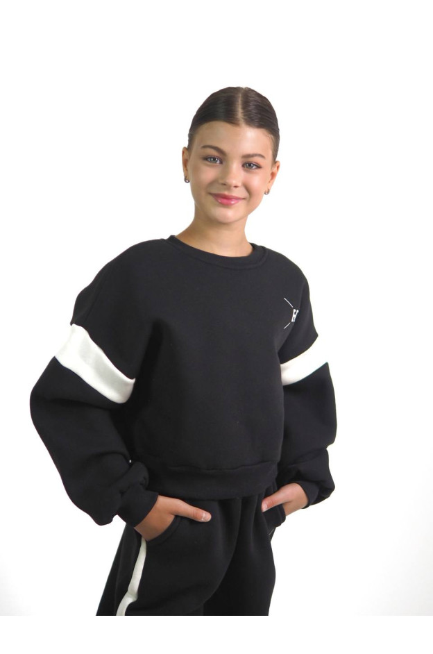 Костюм спортивний HAYKIDS для дівчаток на зиму 24WB102 котон/фліс чорний вишивка H 152(р)