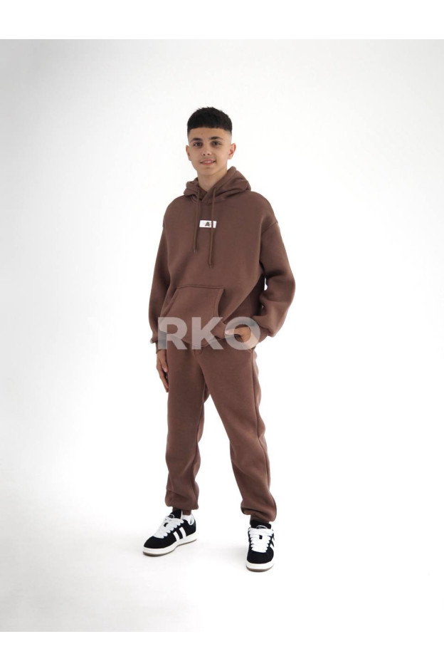Костюм спортивний HAYKIDS для хлопчиків на зиму 24WE066-2 котон/фліс шоколад нашивка A 146(р)