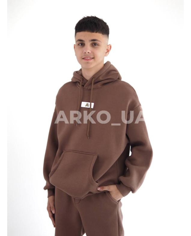 Костюм спортивний HAYKIDS для хлопчиків на зиму 24WE066-2 котон/фліс шоколад нашивка A 146(р)