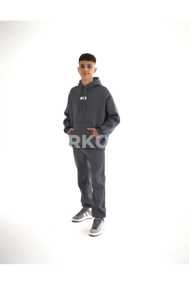 Костюм спортивний HAYKIDS для хлопчиків на зиму 24WE066-2 котон/фліс сірий нашивка A 146(р)