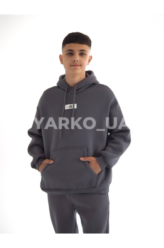 Костюм спортивний HAYKIDS для хлопчиків на зиму 24WE066-2 котон/фліс сірий нашивка A 146(р)