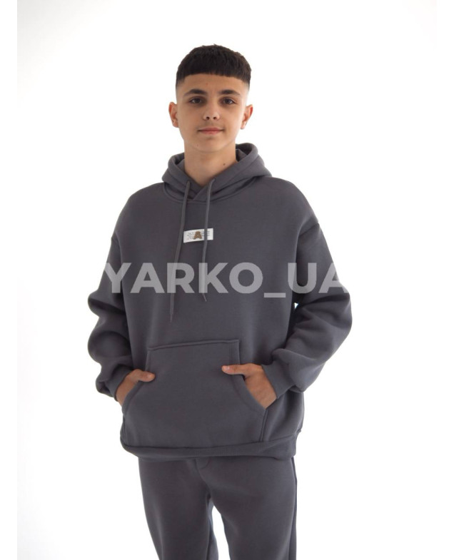 Костюм спортивний HAYKIDS для хлопчиків на зиму 24WE066-2 котон/фліс сірий нашивка A 146(р)