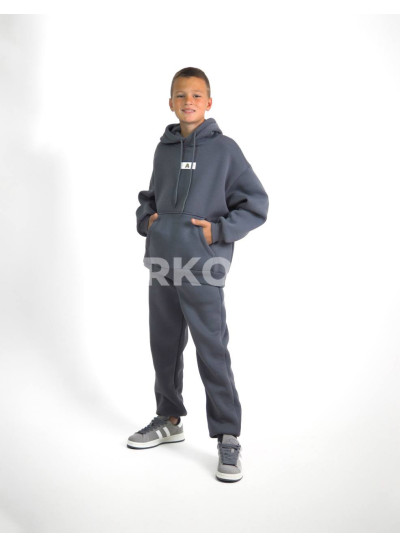 Костюм спортивний HAYKIDS для хлопчиків на зиму 24WE066 котон/фліс сірий нашивка A 116(р)