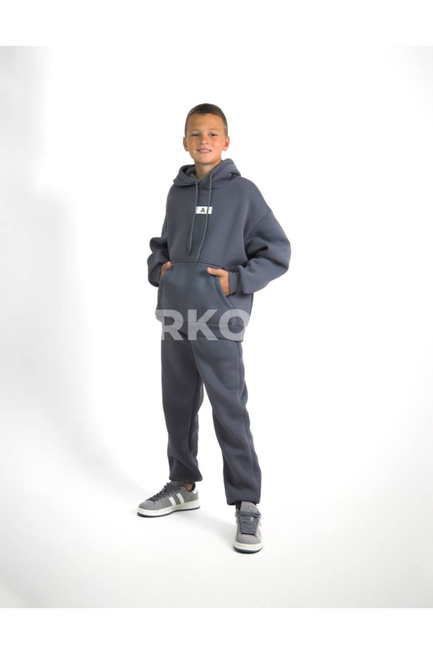 Костюм спортивний HAYKIDS для хлопчиків на зиму 24WE066 котон/фліс сірий нашивка A 116(р)