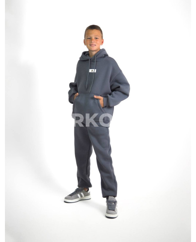 Костюм спортивний HAYKIDS для хлопчиків на зиму 24WE066 котон/фліс сірий нашивка A 116(р)