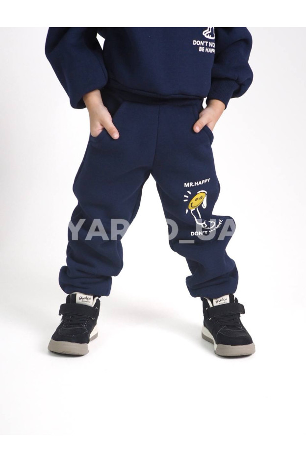 Костюм спортивний HAYKIDS для хлопчиків і дівчаток на зиму 24WB041 котон/фліс темно-синій Mr. Happy 104(р)