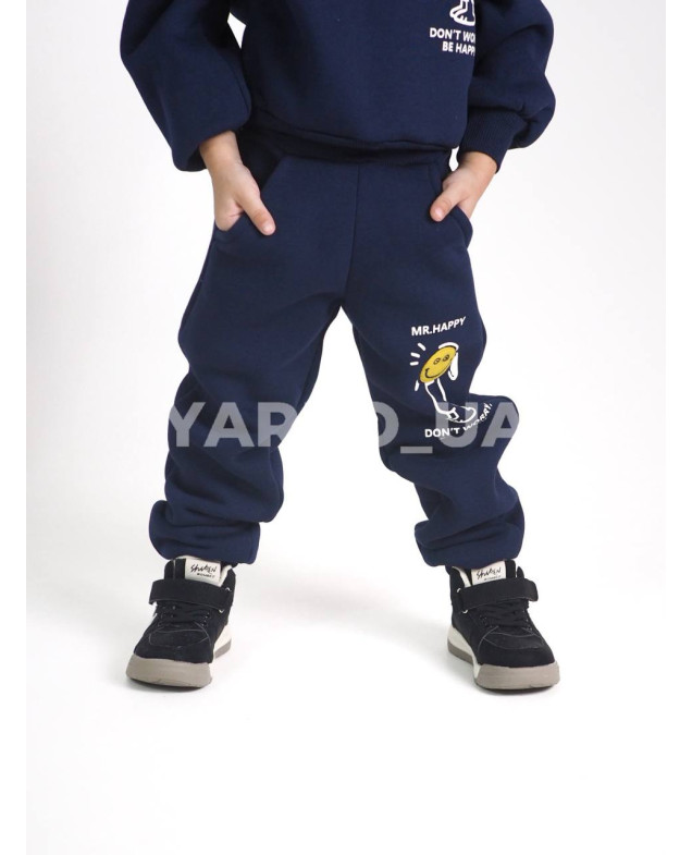 Костюм спортивний HAYKIDS для хлопчиків і дівчаток на зиму 24WB041 котон/фліс темно-синій Mr. Happy 104(р)