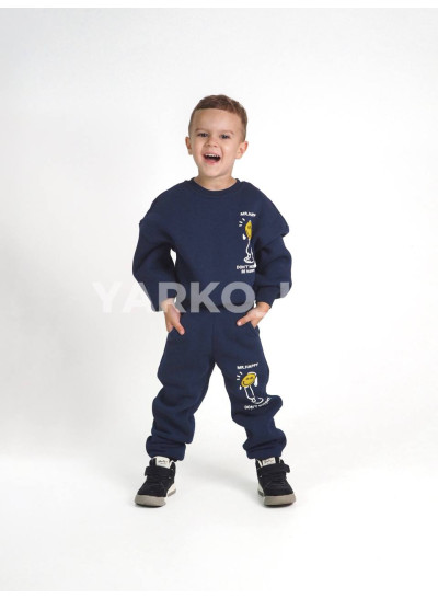 Костюм спортивний HAYKIDS для хлопчиків і дівчаток на зиму 24WB041 котон/фліс темно-синій Mr. Happy 104(р)