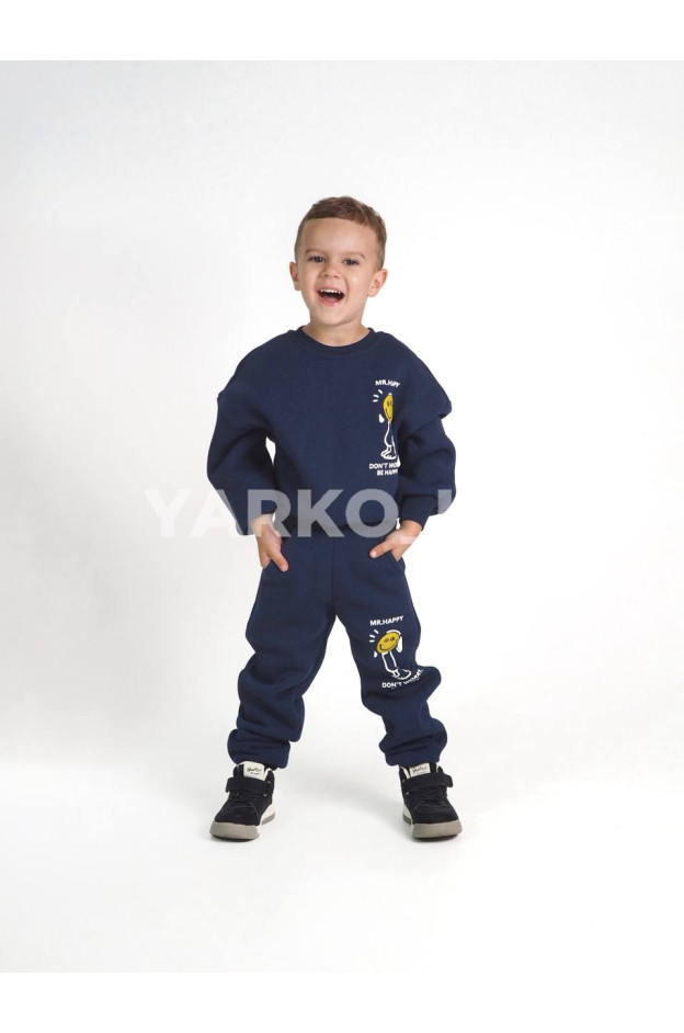 Костюм спортивний HAYKIDS для хлопчиків і дівчаток на зиму 24WB041 котон/фліс темно-синій Mr. Happy 104(р)