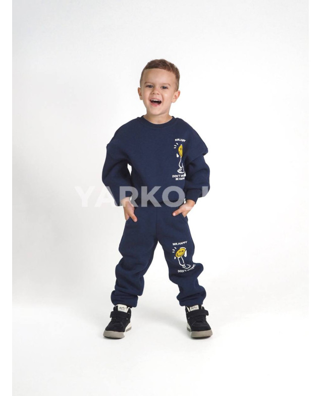 Костюм спортивний HAYKIDS для хлопчиків і дівчаток на зиму 24WB041 котон/фліс темно-синій Mr. Happy 104(р)