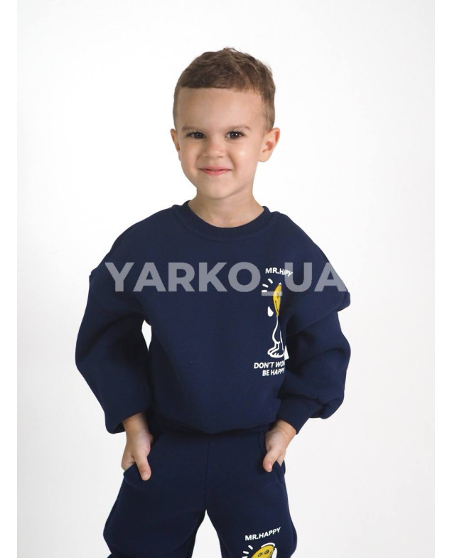 Костюм спортивний HAYKIDS для хлопчиків і дівчаток на зиму 24WB041 котон/фліс темно-синій Mr. Happy 104(р)