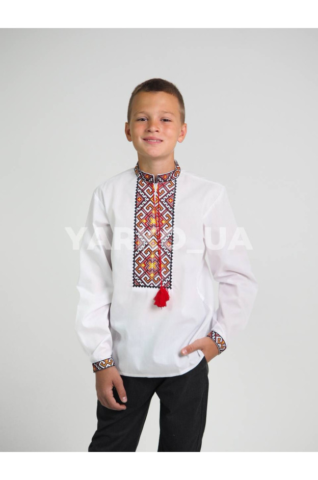 Вишиванка для хлопчиків у школу весна/осінь 996569 котон білий/червоний Філіп 134(р)