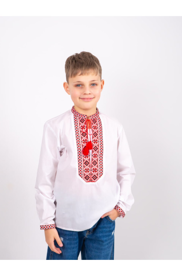 Вишиванка для хлопчика весна/осінь 996570 котон білий/червоний Козачок 134(р)