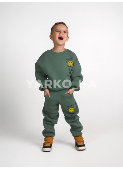 Костюм спортивний HAYKIDS для хлопчиків і дівчаток на зиму 24WB041 котон/фліс оливка Mr. Happy 104(р)