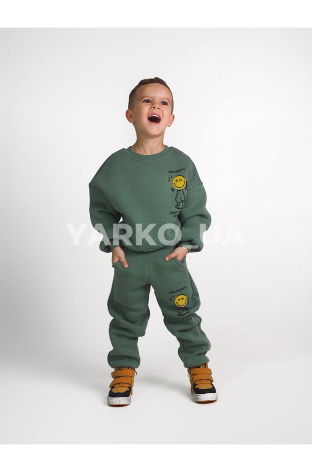 Костюм спортивний HAYKIDS для хлопчиків і дівчаток на зиму 24WB041 котон/фліс оливка Mr. Happy 104(р)