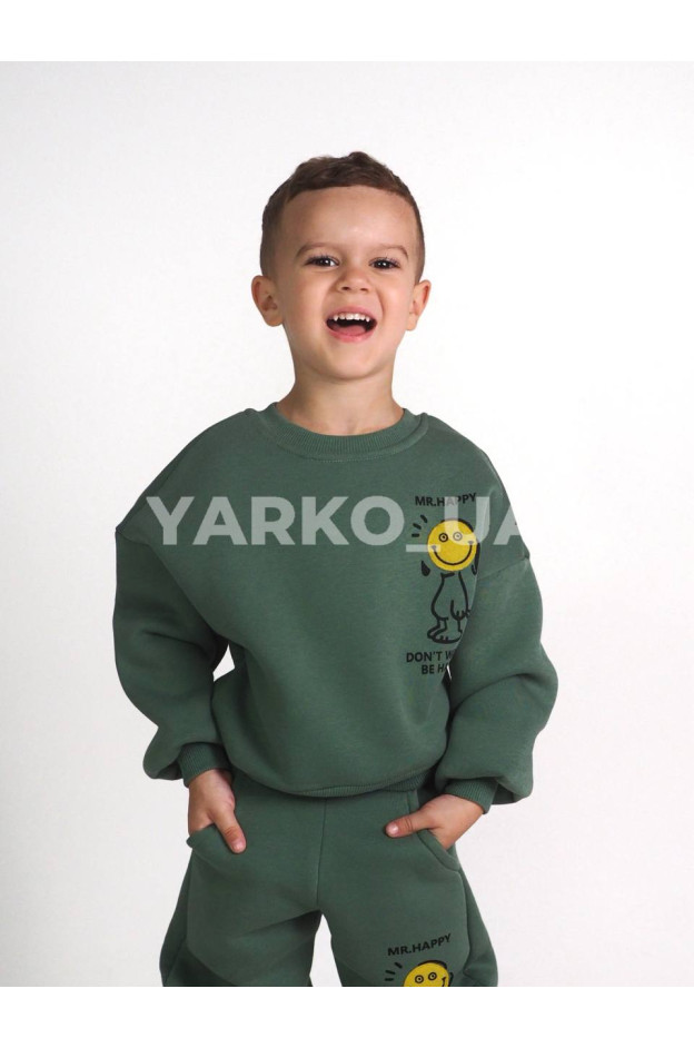 Костюм спортивний HAYKIDS для хлопчиків і дівчаток на зиму 24WB041 котон/фліс оливка Mr. Happy 104(р)
