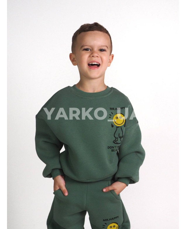 Костюм спортивний HAYKIDS для хлопчиків і дівчаток на зиму 24WB041 котон/фліс оливка Mr. Happy 122(р)