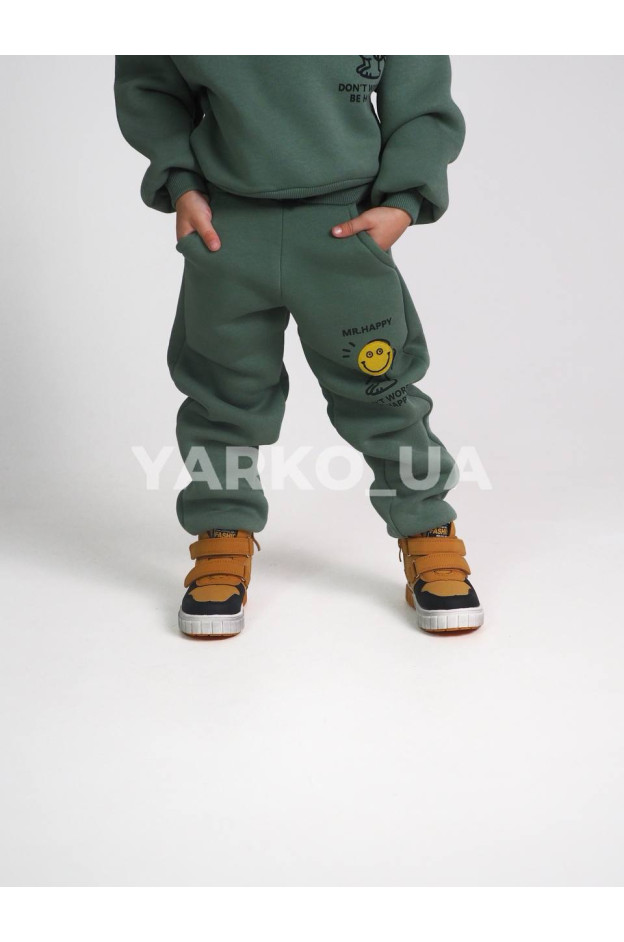 Костюм спортивний HAYKIDS для хлопчиків і дівчаток на зиму 24WB041 котон/фліс оливка Mr. Happy 122(р)