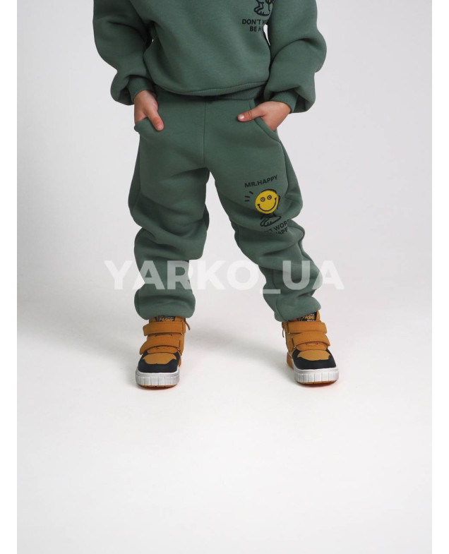 Костюм спортивний HAYKIDS для хлопчиків і дівчаток на зиму 24WB041 котон/фліс оливка Mr. Happy 122(р)