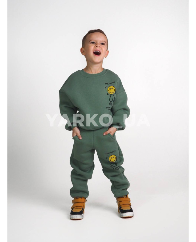 Костюм спортивний HAYKIDS для хлопчиків і дівчаток на зиму 24WB041 котон/фліс оливка Mr. Happy 98(р)