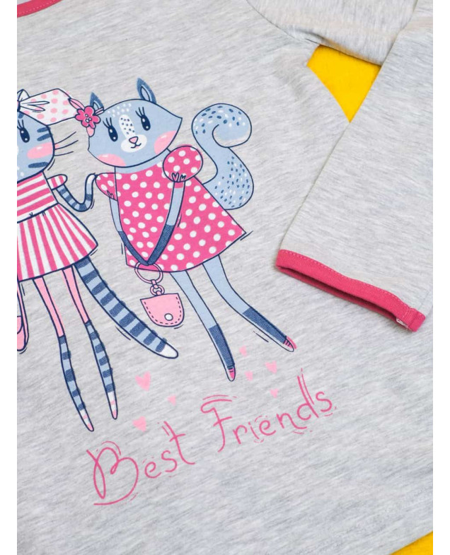 Піжама для дівчинки весна/осінь 9189 котон сірий/темна пудра Best Friends кошенята 104-110(р)
