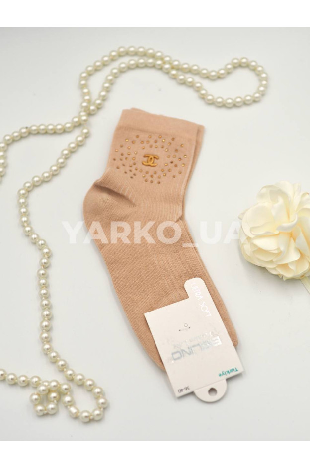 Шкарпетки BELINO для дівчинки весна/осінь P154001 котон бежевий Chanel стрази 36-40(р)