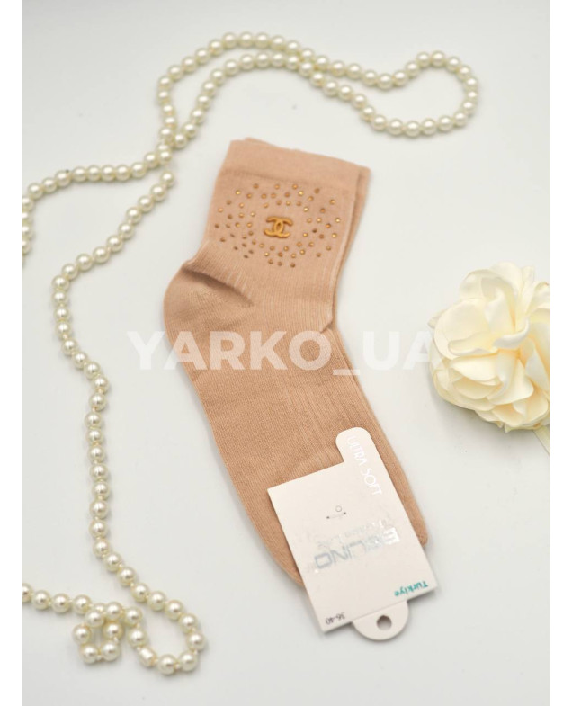 Шкарпетки BELINO для дівчинки весна/осінь P154001 котон бежевий Chanel стрази 36-40(р)