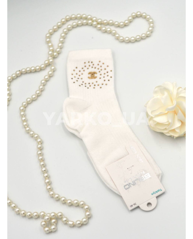 Шкарпетки BELINO для дівчинки весна/осінь P154001 котон білий Chanel стрази 36-40(р)