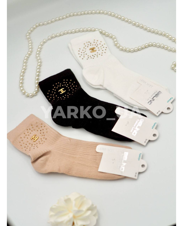 Шкарпетки BELINO для дівчинки весна/осінь P154001 котон білий Chanel стрази 36-40(р)