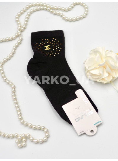 Шкарпетки BELINO для дівчинки весна/осінь P154001 котон чорний Chanel стрази 36-40(р)